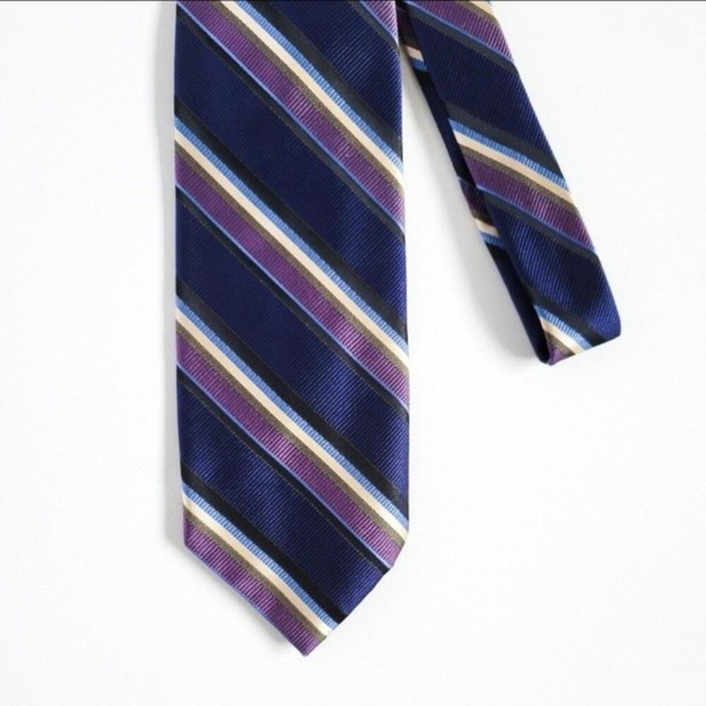 NEW Altea Silk Tie Italian Diagnol Striped Navy Blue Purple Brown Mens - Picture 6 of 9